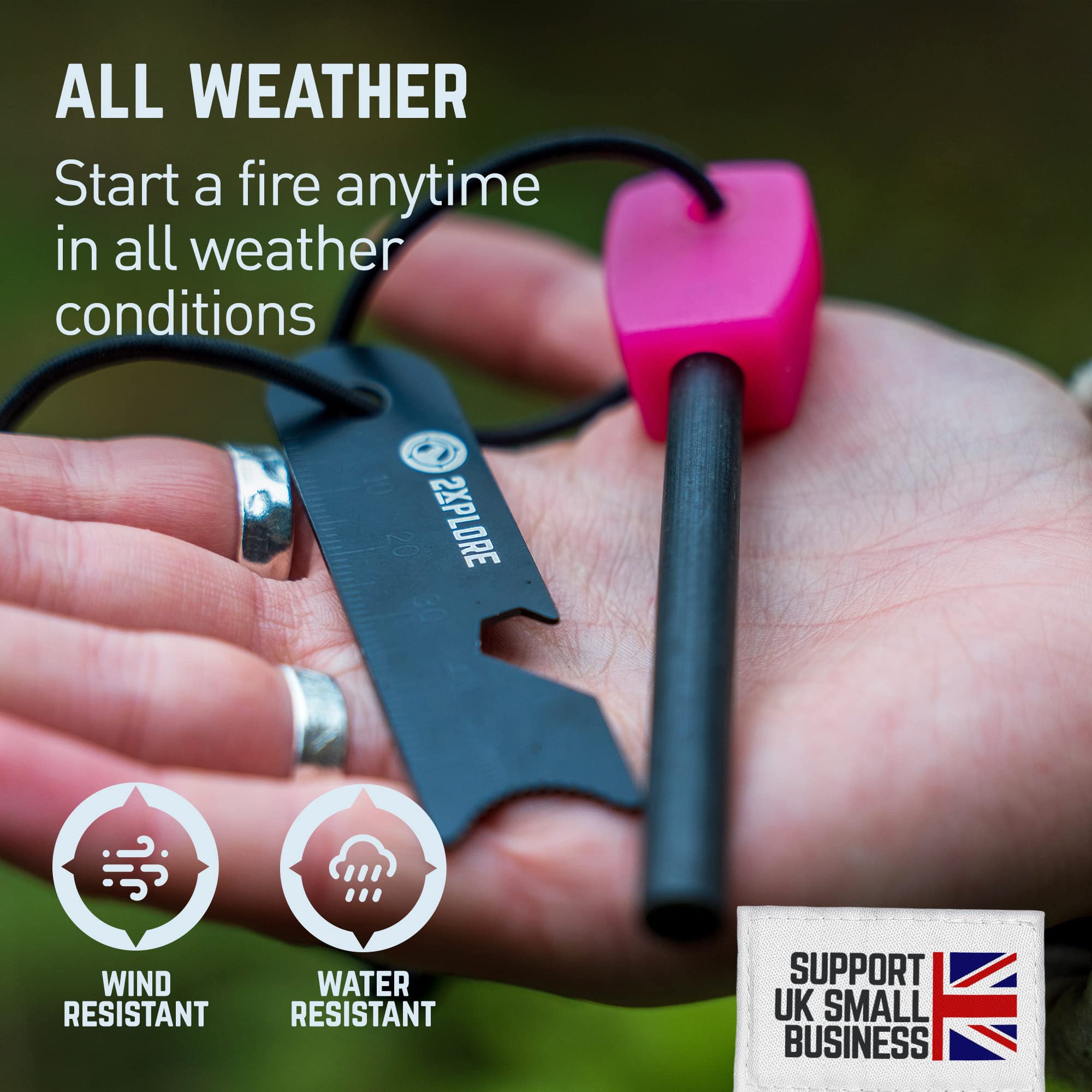 2XPLORE Ferro Rod Fire Starter – Pink Glow-in-the-Dark Handle - Image 4