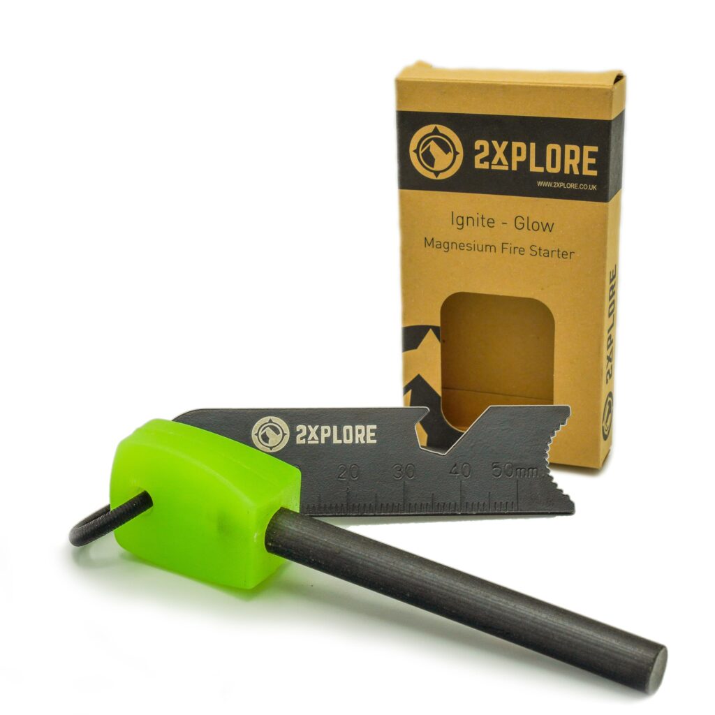 2XPLORE Ferro Rod Fire Starter – Green Glow-in-the-Dark Handle