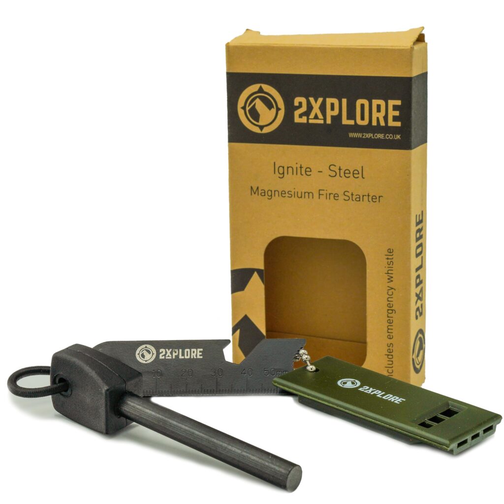 2XPLORE Ignite Steel Fire Starter with Survival Whistle